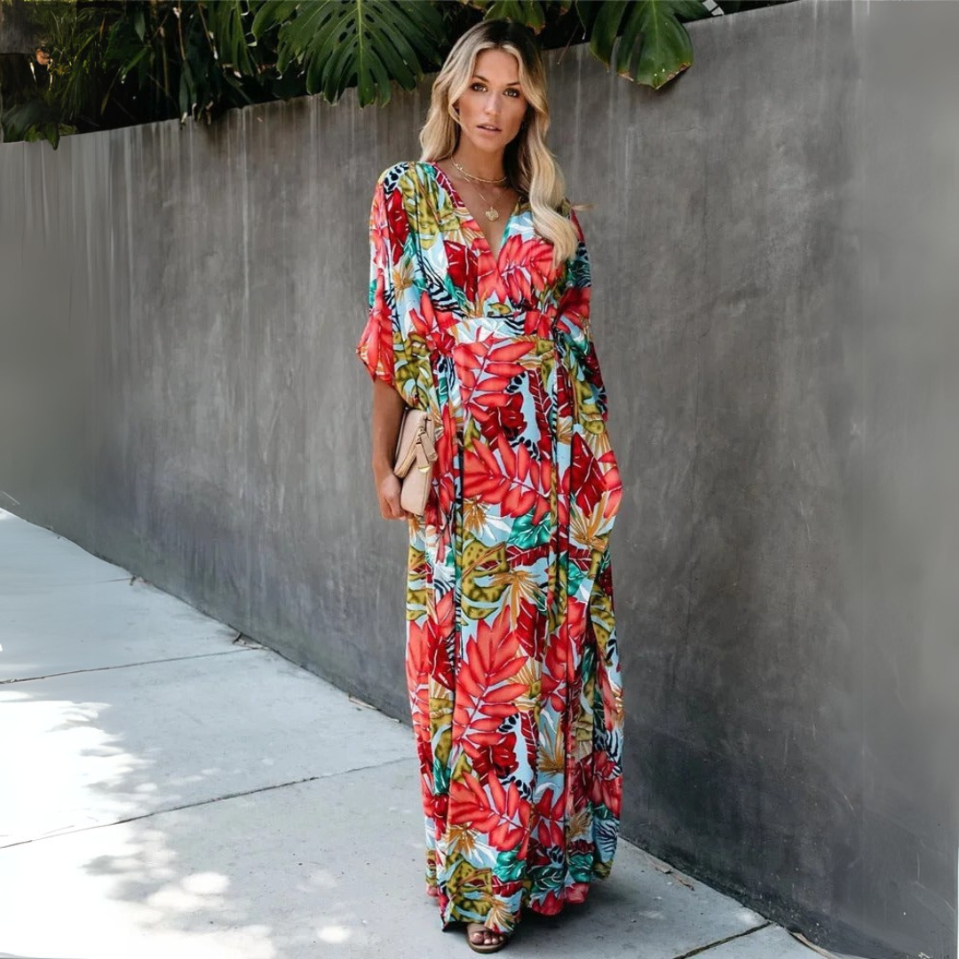 Natalija | Robe maxi à motif tropical et coupe fluide