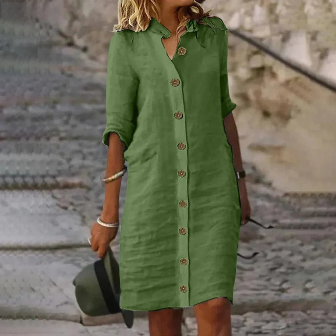 Roxana | Élégante et confortable robe-midi chemisier