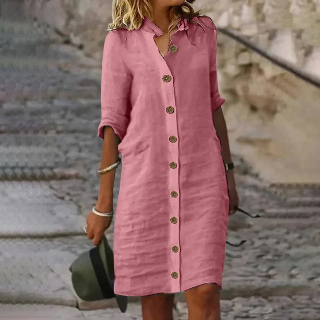Roxana | Élégante et confortable robe-midi chemisier
