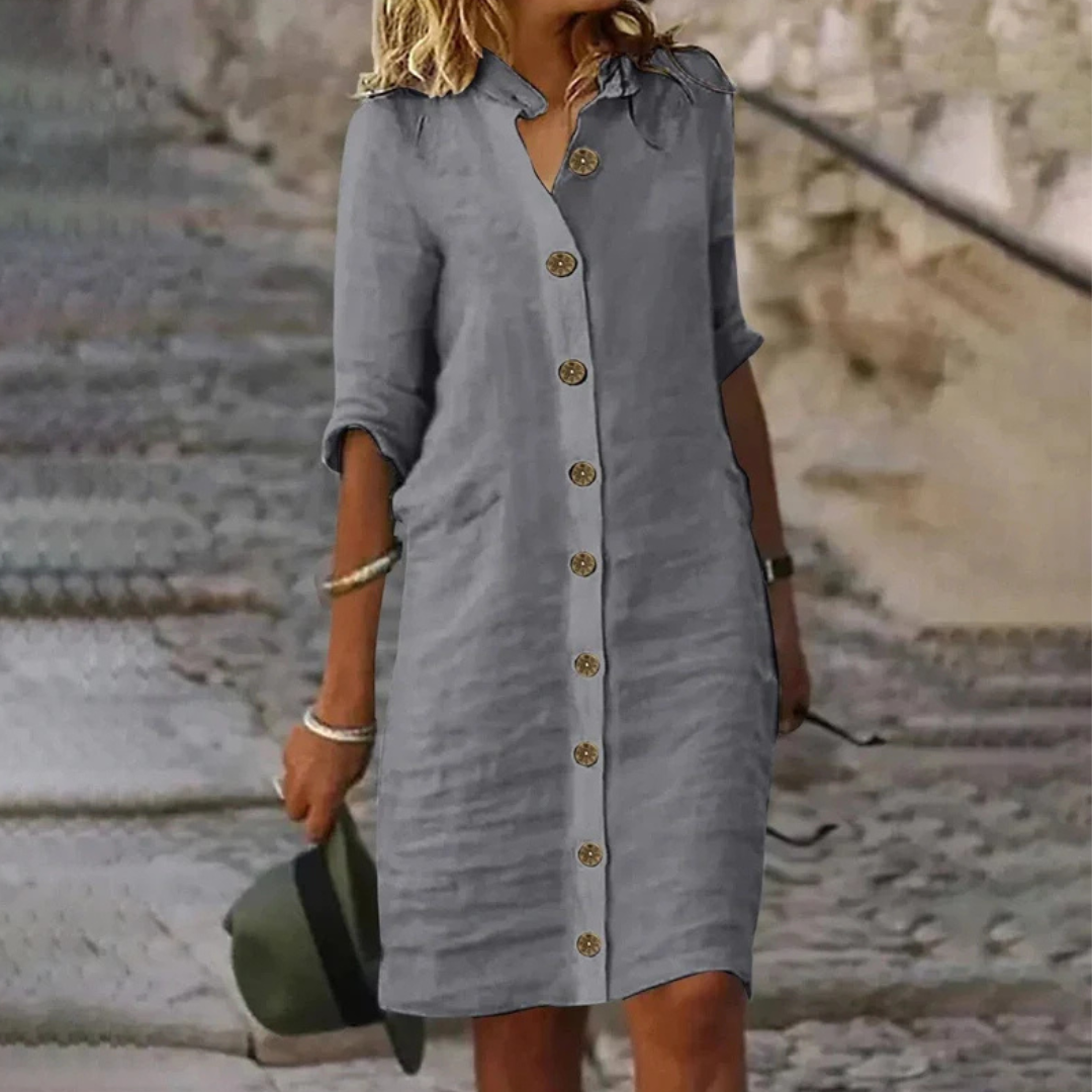 Roxana | Élégante et confortable robe-midi chemisier