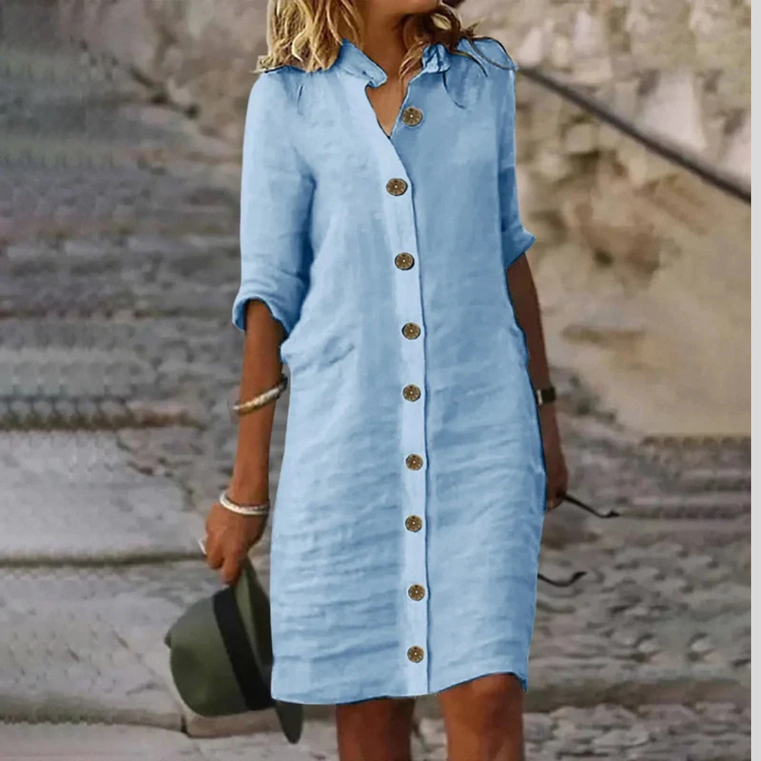 Roxana | Élégante et confortable robe-midi chemisier