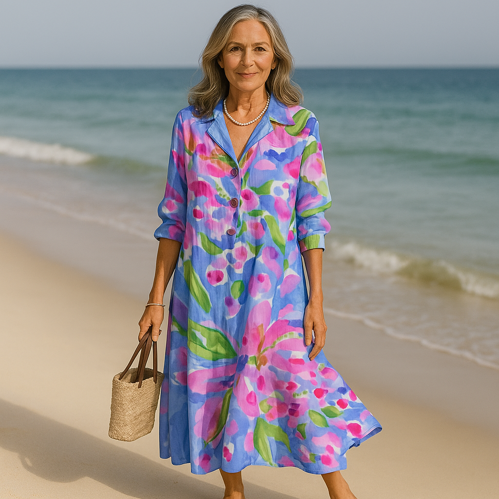 Sasha | Robe longue en tissu aérien avec motif floral
