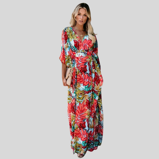 Natalija | Robe maxi à motif tropical et coupe fluide