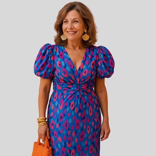 Aleksandra | Robe à manches bouffantes de couleurs vives