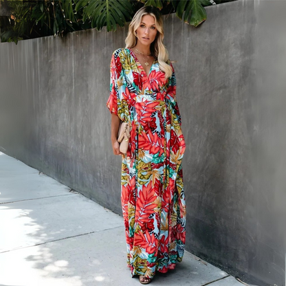 Natalija | Robe maxi à motif tropical et coupe fluide
