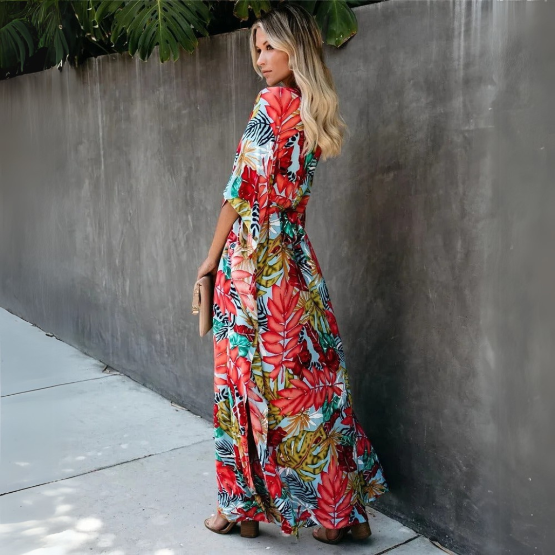 Natalija | Robe maxi à motif tropical et coupe fluide