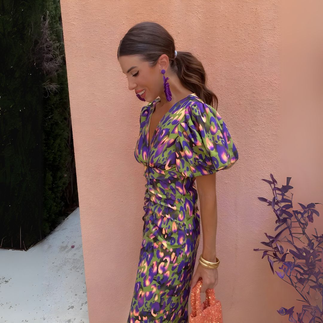 Aleksandra | Robe à manches bouffantes de couleurs vives