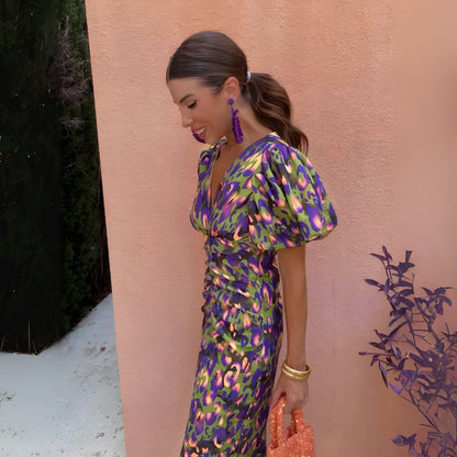 Aleksandra | Robe à manches bouffantes de couleurs vives
