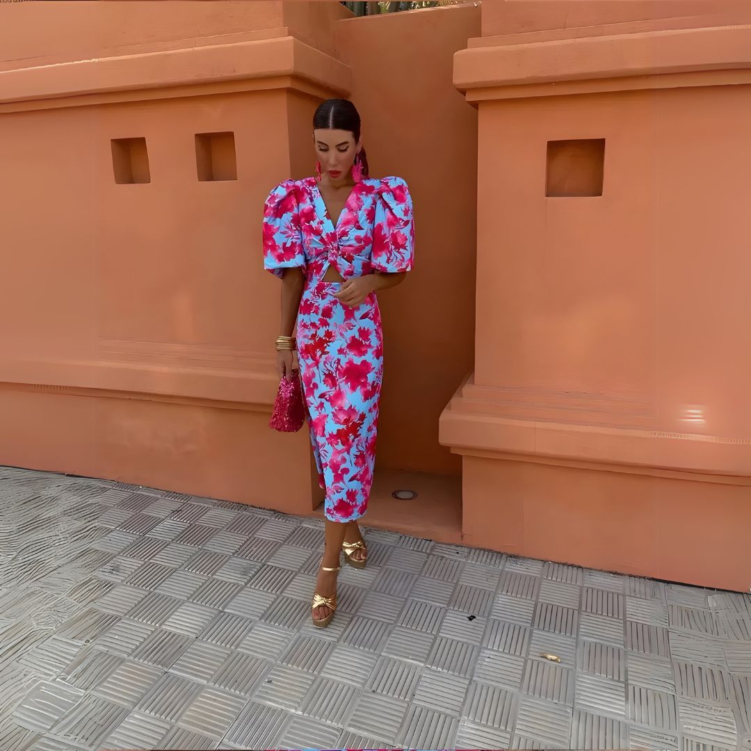 Aleksandra | Robe à manches bouffantes de couleurs vives